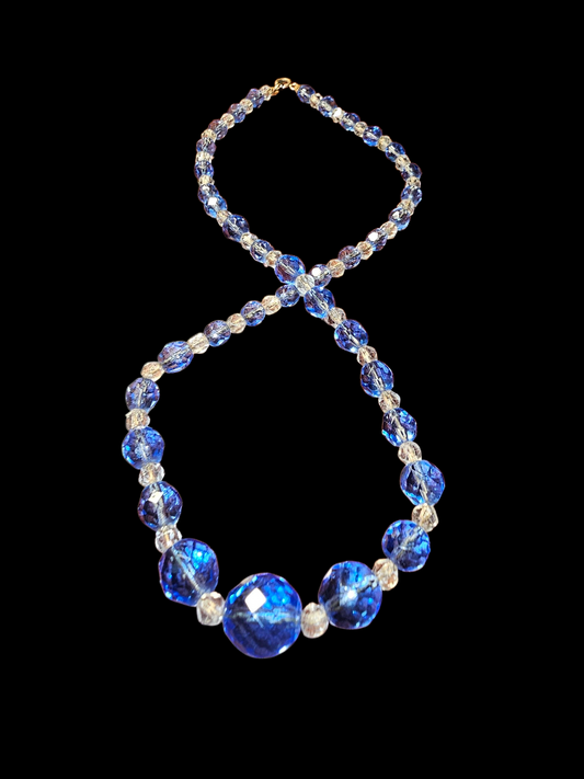 16" Clear and Blue Glass faceted necklace