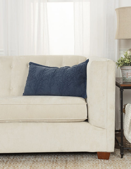 Load image into Gallery viewer, 14&quot; x 26&quot; Navy Botanical Pattern Embroidered Lumbar Pillow
