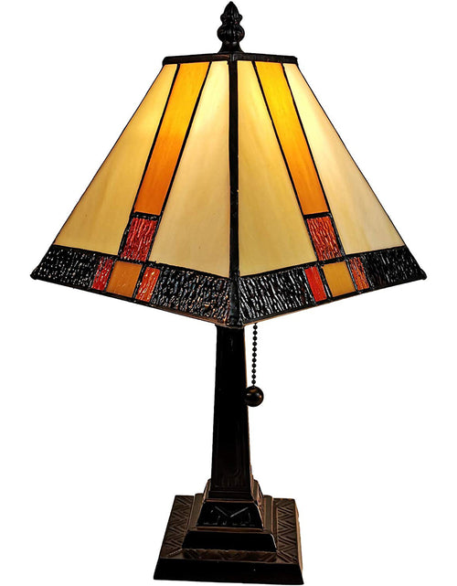 Load image into Gallery viewer, 15&quot; Tiffany Amber and Black Mission Style Table Lamp
