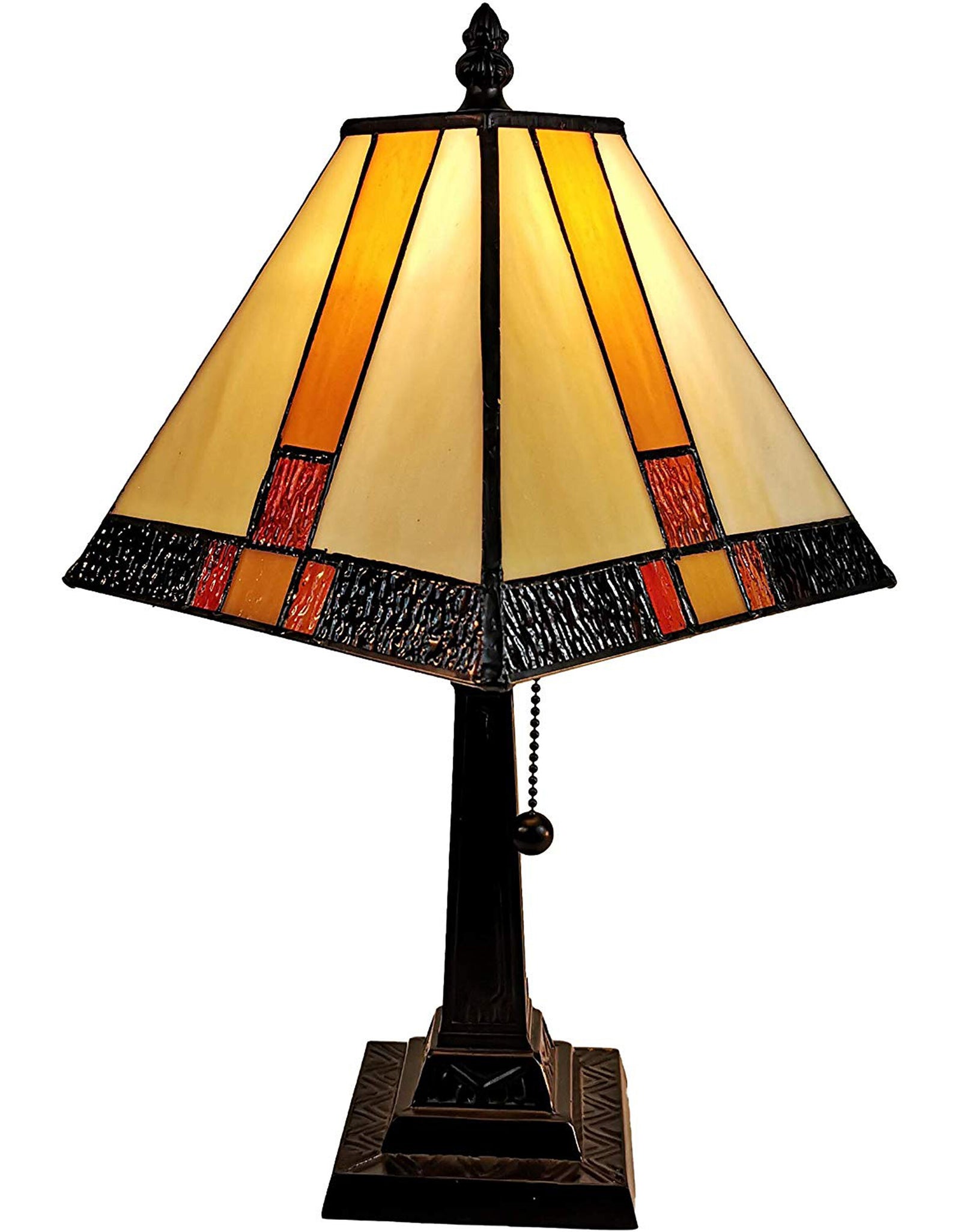 15" Tiffany Amber and Black Mission Style Table Lamp