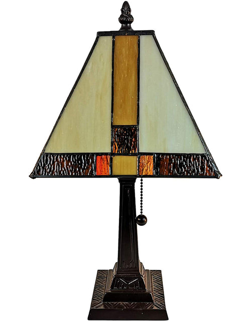 Load image into Gallery viewer, 15&quot; Tiffany Amber and Black Mission Style Table Lamp
