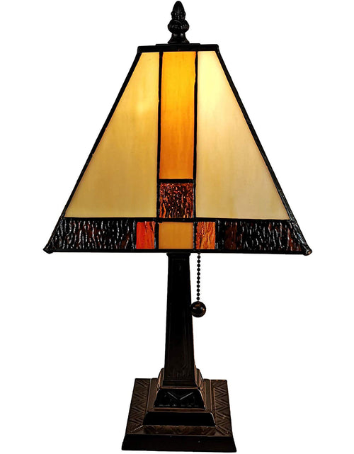 Load image into Gallery viewer, 15&quot; Tiffany Amber and Black Mission Style Table Lamp
