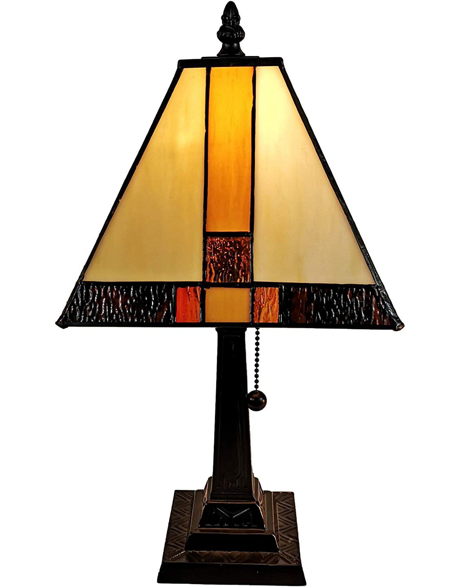 15" Tiffany Amber and Black Mission Style Table Lamp