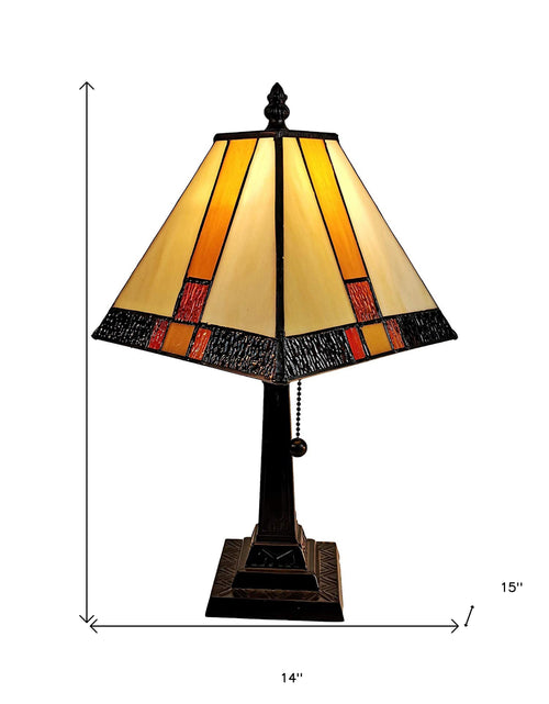 Load image into Gallery viewer, 15&quot; Tiffany Amber and Black Mission Style Table Lamp
