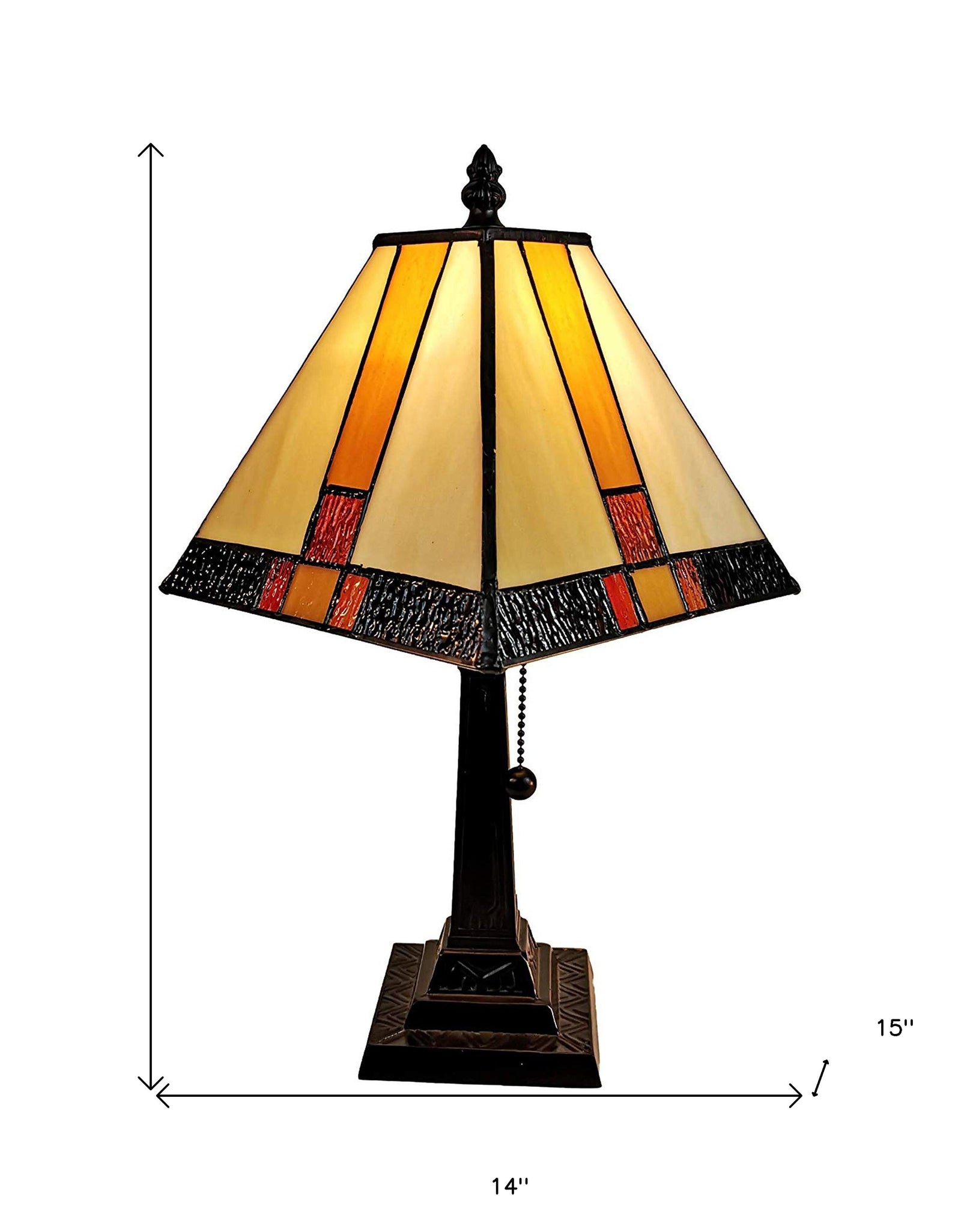 15" Tiffany Amber and Black Mission Style Table Lamp